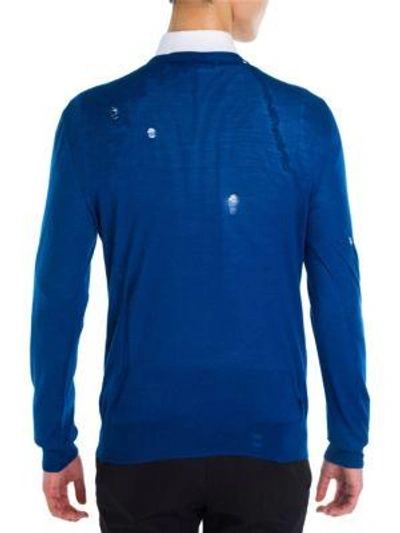 Shop Alexander Mcqueen Distressed Wool & Silk Sweater In Blueberry
