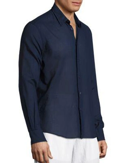 Shop Vilebrequin Solid Long Sleeve Shirt In Navy