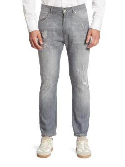 Brunello Cucinelli Straight-fit Distressed Jeans In Medium Grey