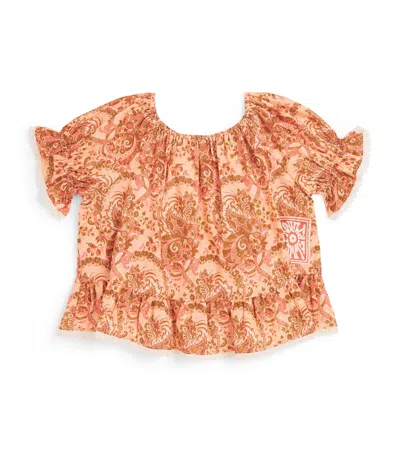 Zimmermann Aster Kids Frill Sleeve Top In Brown