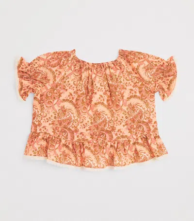 Zimmermann Aster Kids Frill Sleeve Top In Brown