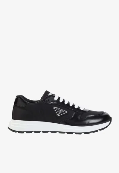 Prada Prax 01 Re-nylon And Brushed Leather Sneakers In Black