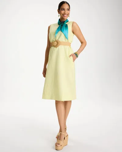 Chico's Linen-cotton Henley Dress In Sage Lime