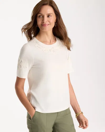Chico's 3d Cutwork Knit Tee In White In Sand