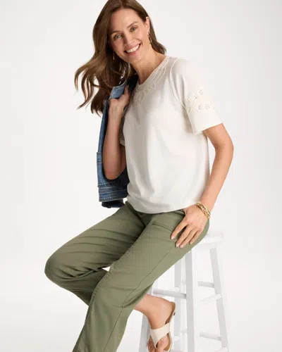 Chico's 3d Cutwork Knit Tee In White In Sand