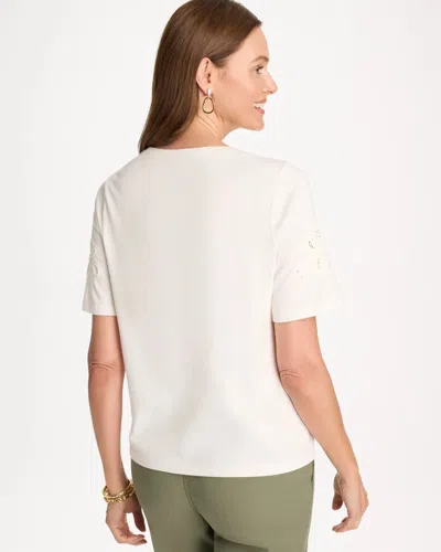 Chico's 3d Cutwork Knit Tee In White In Sand