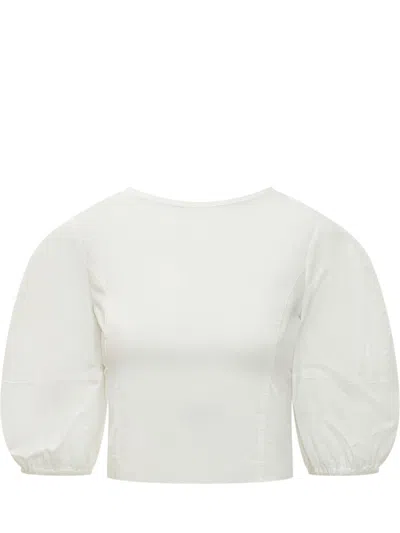 Pinko White Solid Round Neck Top In White