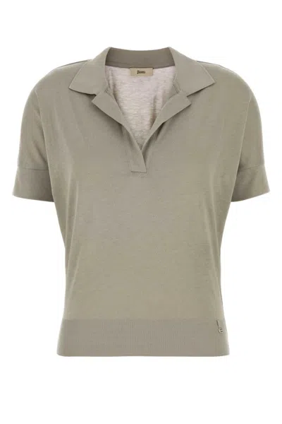 Herno Grey Solid Shirt Collar Polo In Gray