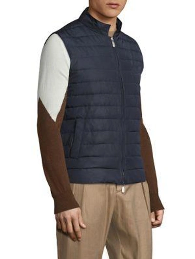 Shop Eleventy Wind & Water-resistant Quilted Zip Vest In Navy