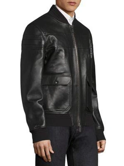 Shop Bally Reversible Leather Bomber Jacket In Black