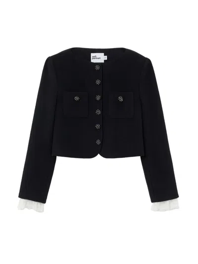 Self-portrait Button Down Jacket In Black