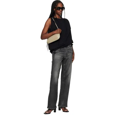 Rag & Bone Miramar Fleece Pull On Wide Leg Sweatpant Jeans In Washed Black In Black