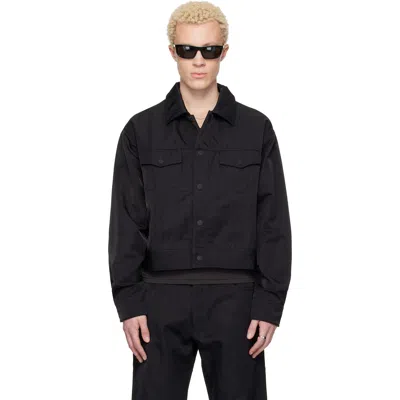 Essentials Black Textured Nylon Trucker Jacket In Black