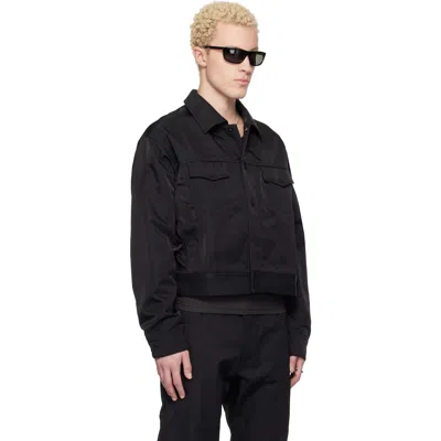 Essentials Black Textured Nylon Trucker Jacket In Black