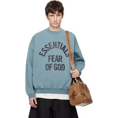 Essentials Blue Relaxed Oversized Arched Logo Sweatshirt In Blue