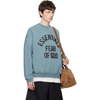 Essentials Blue Relaxed Oversized Arched Logo Sweatshirt In Blue