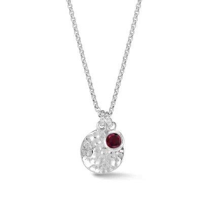 Dower & Hall Hammered Disc & 5mm Garnet Array Pendant In Gold