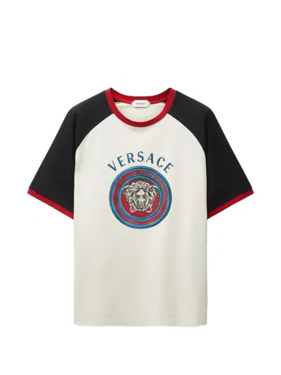 Versace Printed Cotton-jersey Regular T-shirt In Neutral