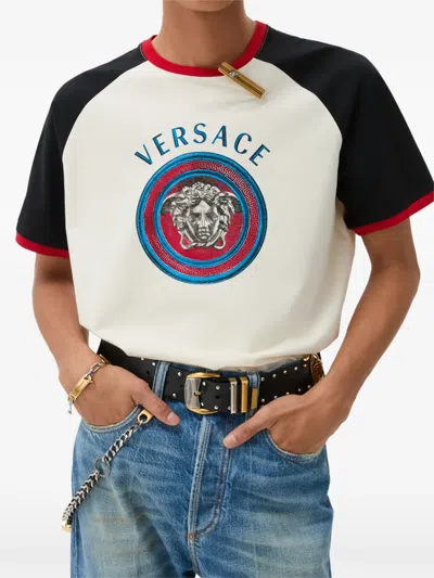 Versace Printed Cotton-jersey Regular T-shirt In Neutral