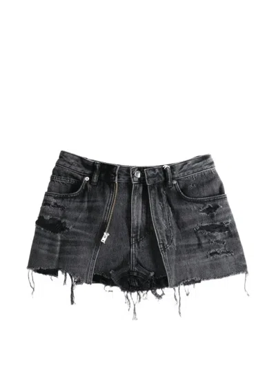 Alexander Wang Denim X  Distressed Double Layer Denim Skort In Black