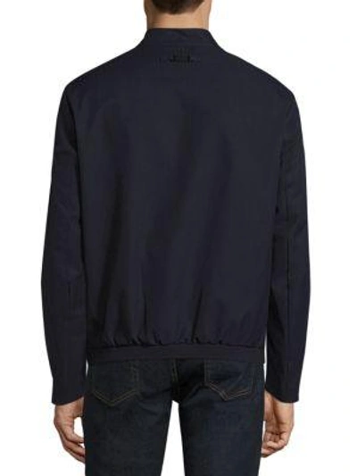 Shop Armani Collezioni Bonded Wool Effect Microfiber Jacket In Solid Blue
