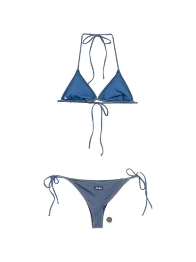 Mc2 Saint Barth Denim-effect Triangle Bikini In Blue