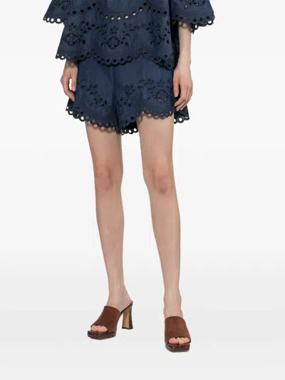 Zimmermann Mahon Broderie Anglaise Denim Shorts In Blue