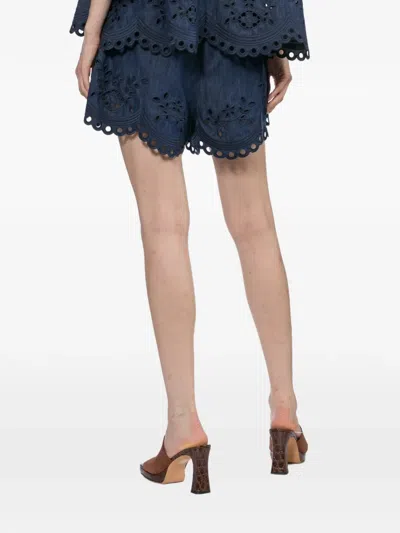 Zimmermann Mahon Broderie Anglaise Denim Shorts In Blue