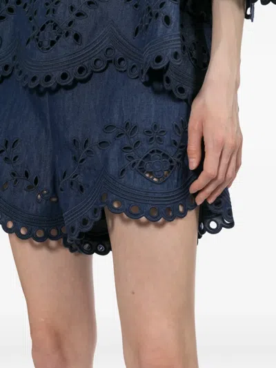 Zimmermann Mahon Broderie Anglaise Denim Shorts In Blue