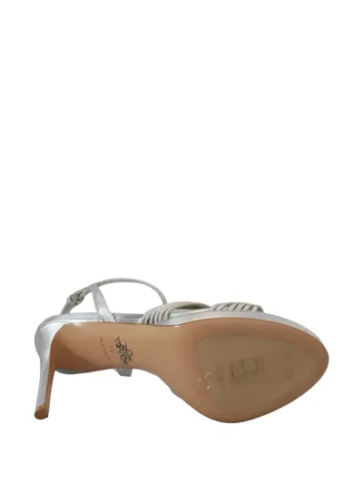 Prada Leather Sandals Ankle Strap Stiletto Heels In Silver