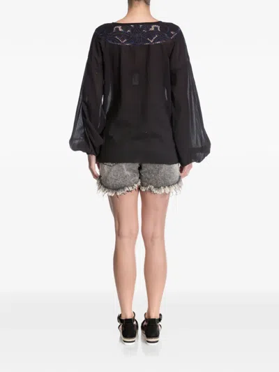 One Teaspoon Devils Ladder Cotton Blouse In Black