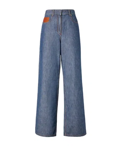 Fendi Wide-leg Five-pocket Trousers In Blue