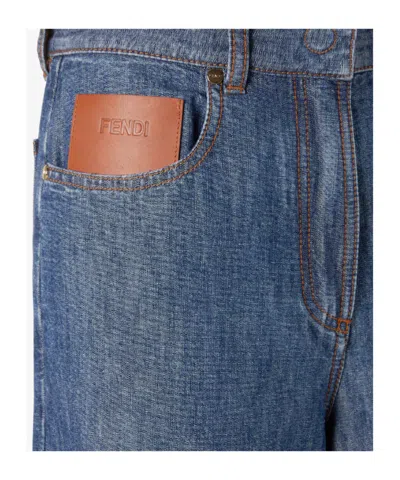 Fendi Wide-leg Five-pocket Trousers In Blue