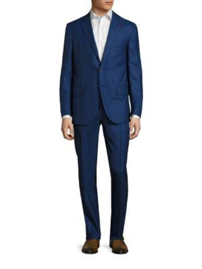 Shop Isaia Regular-fit Striped Wool Suit In Bright Blue