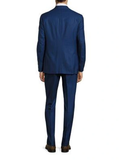 Shop Isaia Regular-fit Striped Wool Suit In Bright Blue