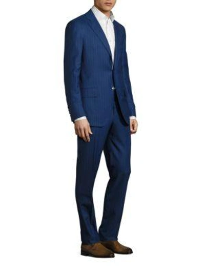 Shop Isaia Regular-fit Striped Wool Suit In Bright Blue
