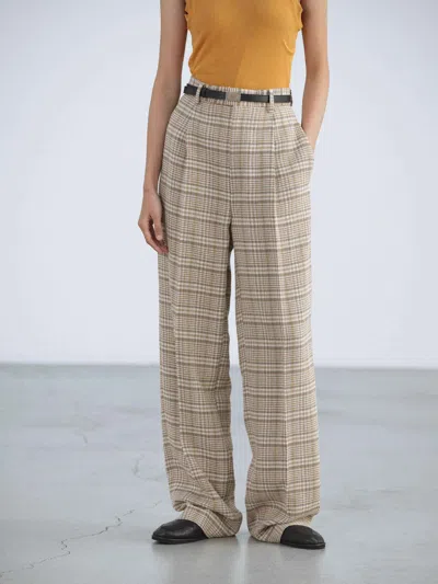 Auralee Check-pattern Trousers In Brown