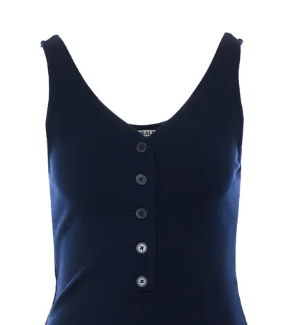 Auralee Button-front V-neck Top In Blue