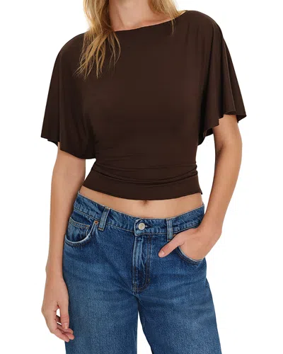 Reformation Avery Knit Flutter Sleeve Top In Burgundy