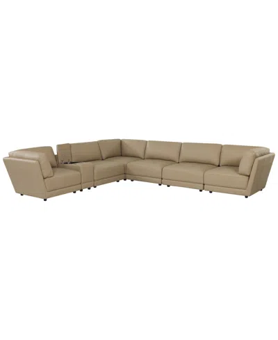 Macy's Versa 7-pc. L-shape Leather Sectional With Console In Brown
