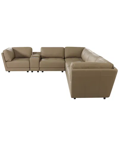 Macy's Versa 7-pc. L-shape Leather Sectional With Console In Brown