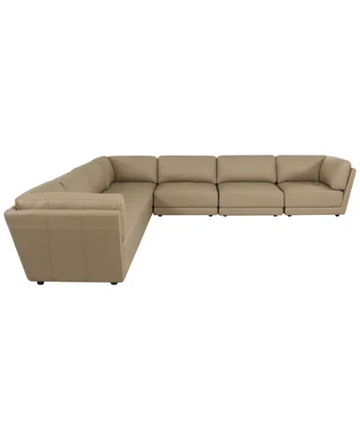Macy's Versa 7-pc. L-shape Leather Sectional In Brown