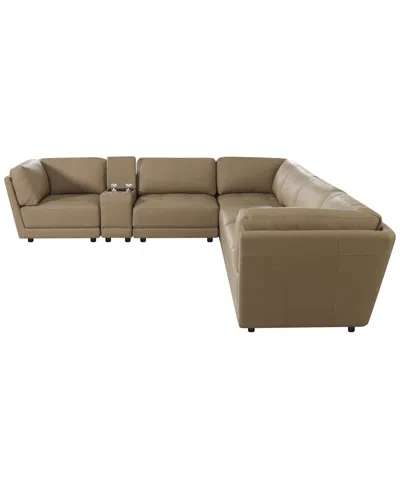 Macy's Versa 7-pc. L-shape Leather Sectional With Console In Brown