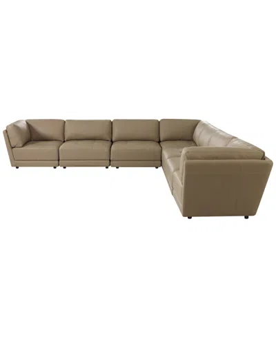 Macy's Versa 7-pc. L-shape Leather Sectional In Brown