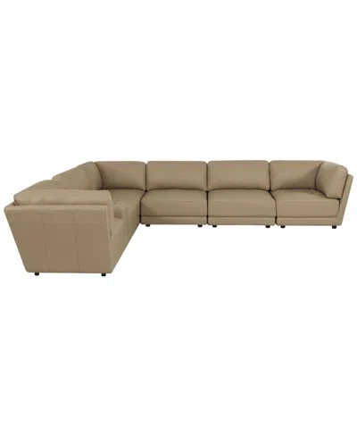 Macy's Versa 7-pc. L-shape Leather Sectional With Console In Brown
