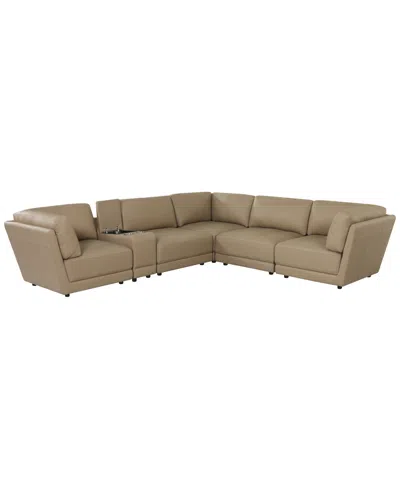 Macy's Versa 6-pc. L-shape Leather Sectional With Console In Brown
