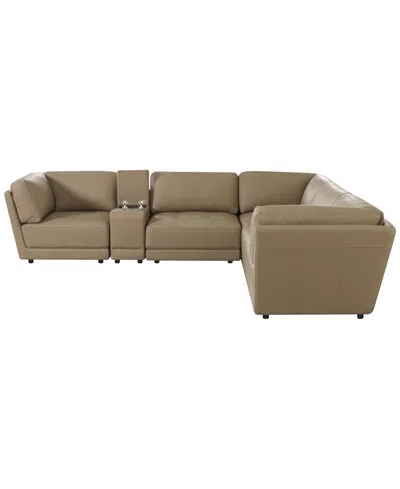Macy's Versa 6-pc. L-shape Leather Sectional With Console In Brown