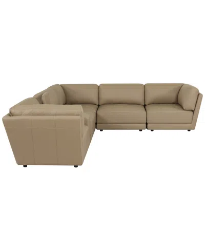 Macy's Versa 6-pc. L-shape Leather Sectional With Console In Brown