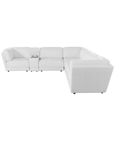 Macy's Versa 7-pc. L-shape Leather Sectional With Console In White