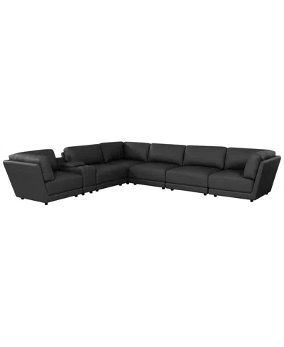 Macy's Versa 7-pc. L-shape Leather Sectional With Console In Black